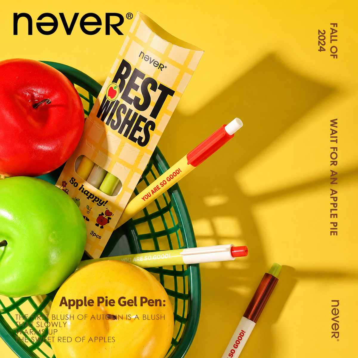 Apple Pie Color-Block Gel Pen Set (3 Pcs) by never - packaging view for journaling writing tool | Lumiyear