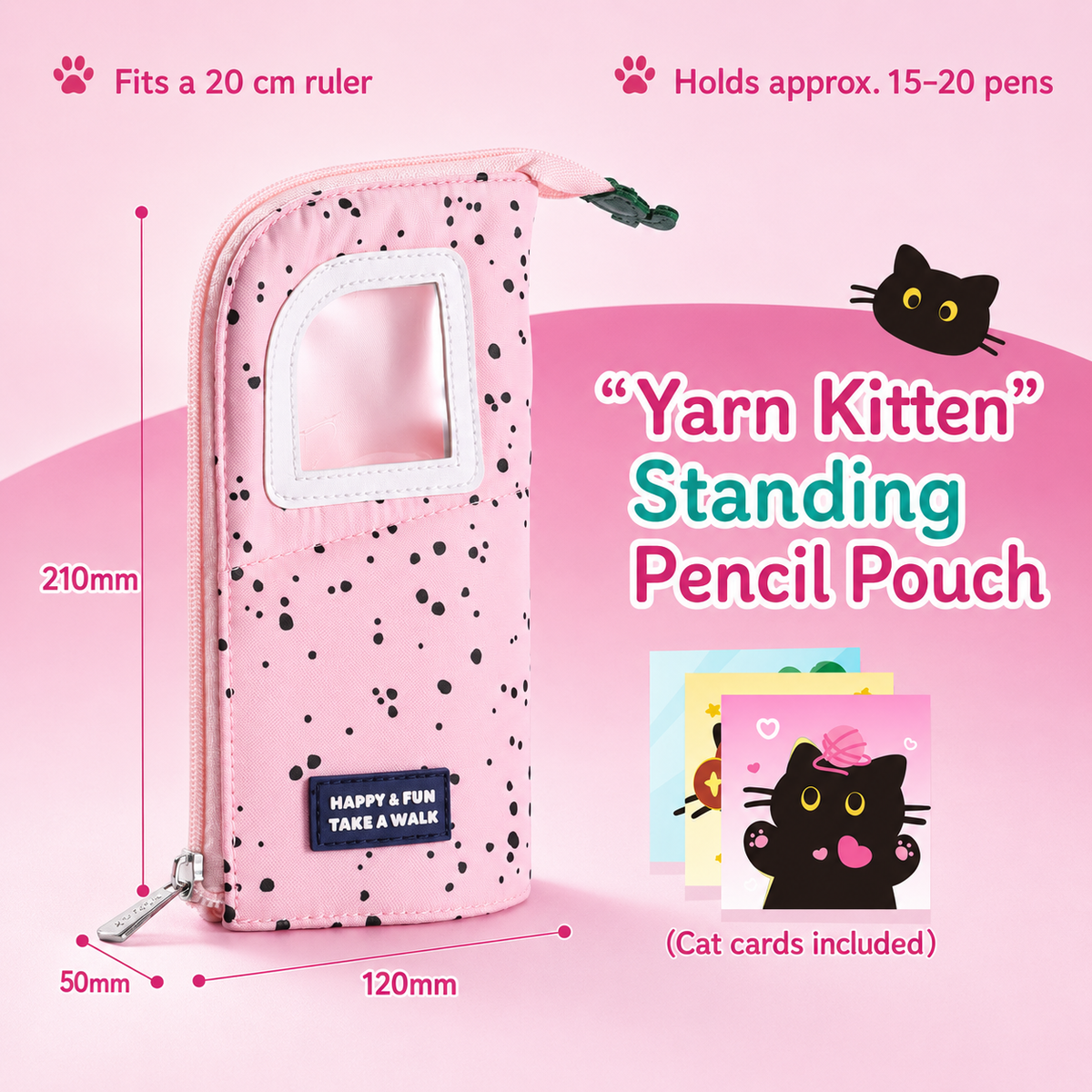 Yarn Kitten Standing Pencil Pouch 2-in-1 Fold-Down Pen Cup by never - packaging view for journaling writing tool | Lumiyear