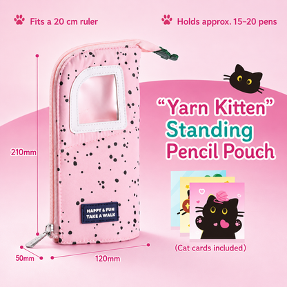 Yarn Kitten Standing Pencil Pouch 2-in-1 Fold-Down Pen Cup by never - packaging view for journaling writing tool | Lumiyear
