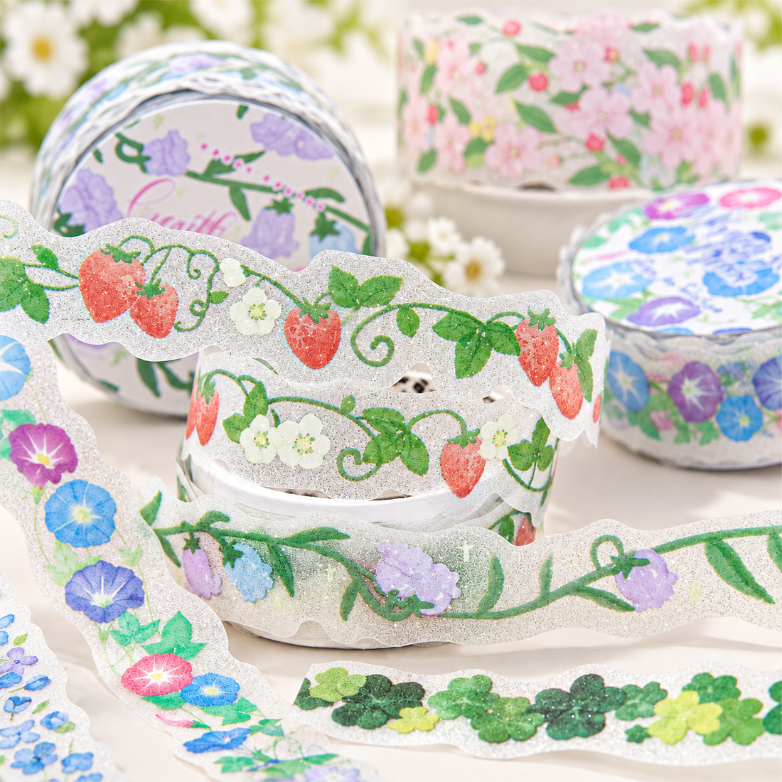 Flower Vine Story Glitter PET Tape (15mm x 2m)