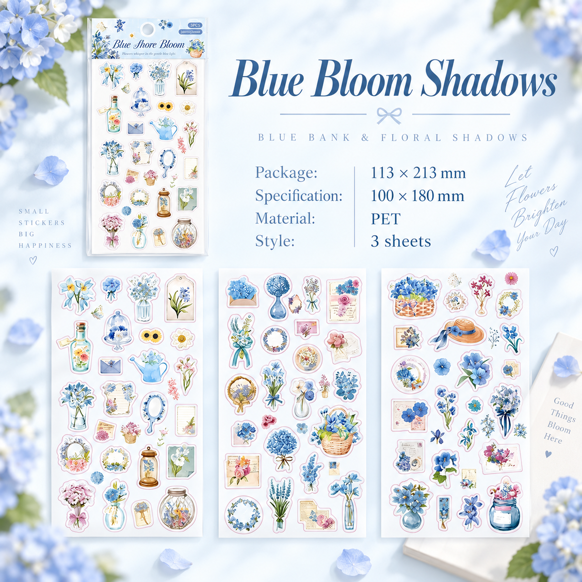 Wandering Blossom PET Floral Sticker Pack (3 Sheets)