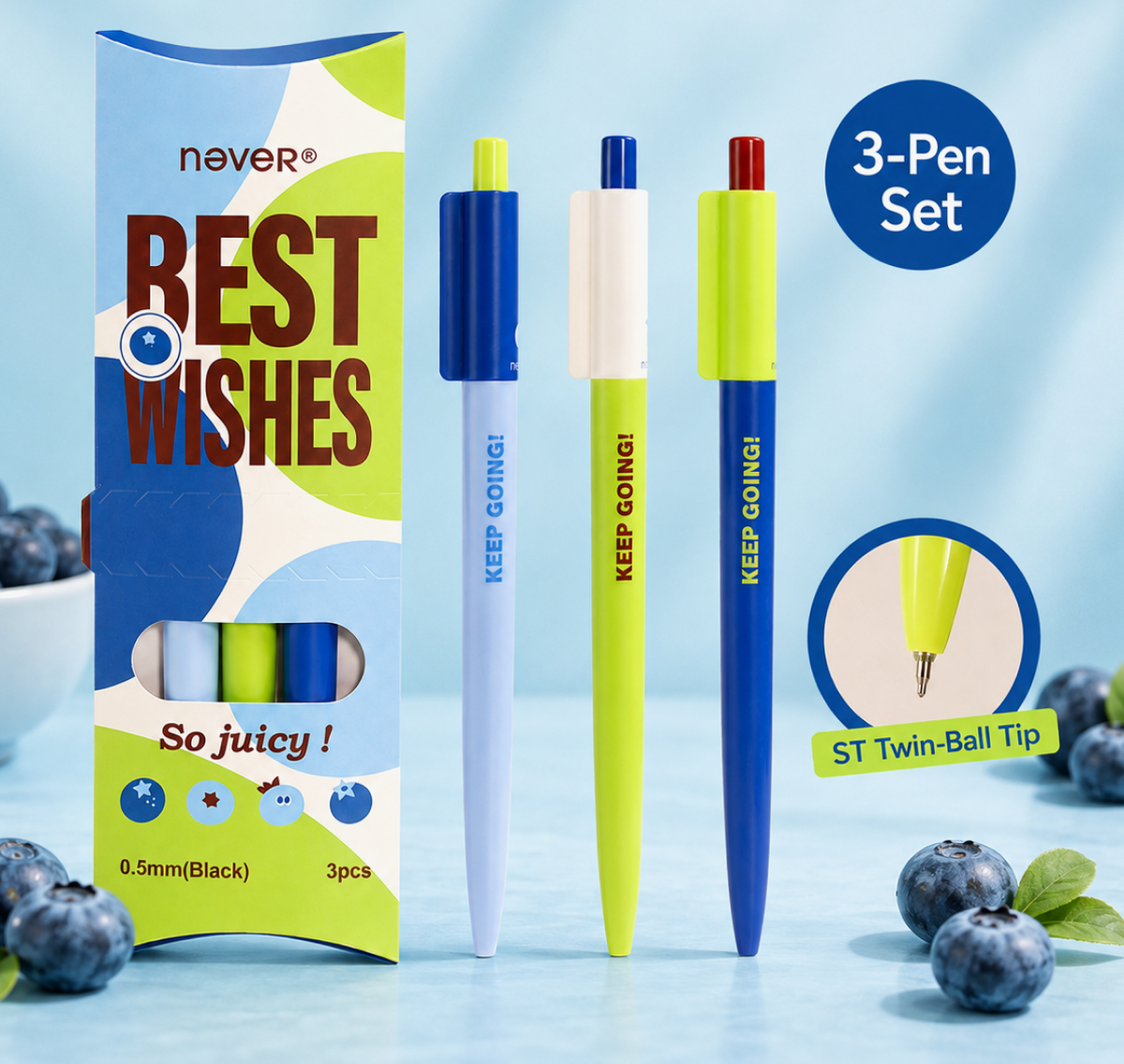 Blueberry Pie Color-Block Gel Pen Set (3 Pcs) by never - main product view for journaling writing tool | Lumiyear
