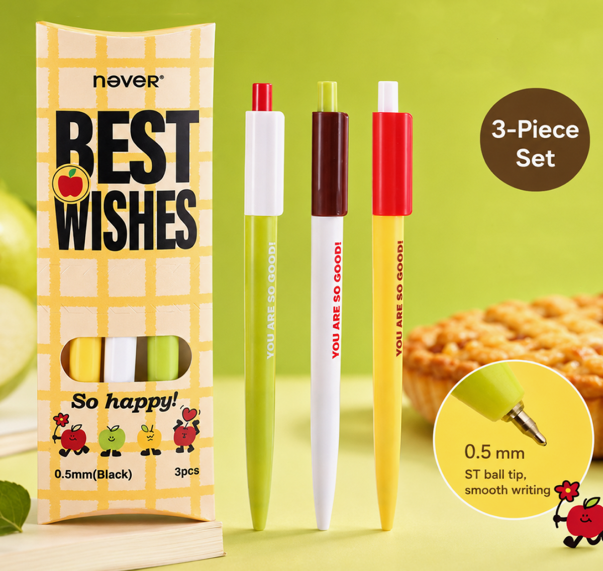 Apple Pie Color-Block Gel Pen Set (3 Pcs) by never - main product view for journaling writing tool | Lumiyear
