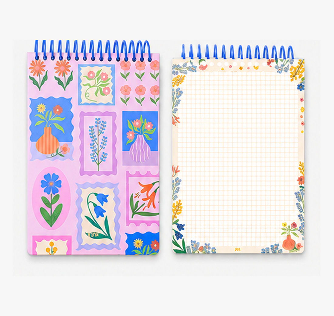 "Pastoral Florals" A5 Top-Flip Spiral Notebook by inrik - lifestyle stationery view for journaling notebook | Lumiyear